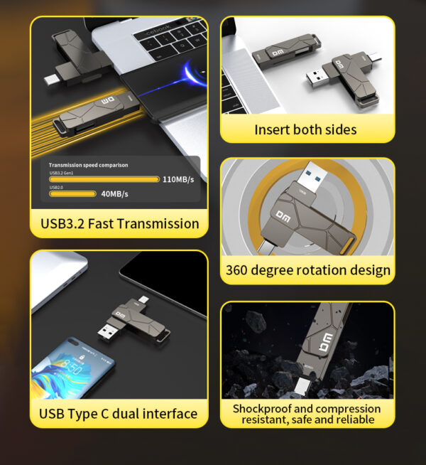 DM New USB3.2 Type-C Dual port USB flash drive 64GB PD198 - Image 3