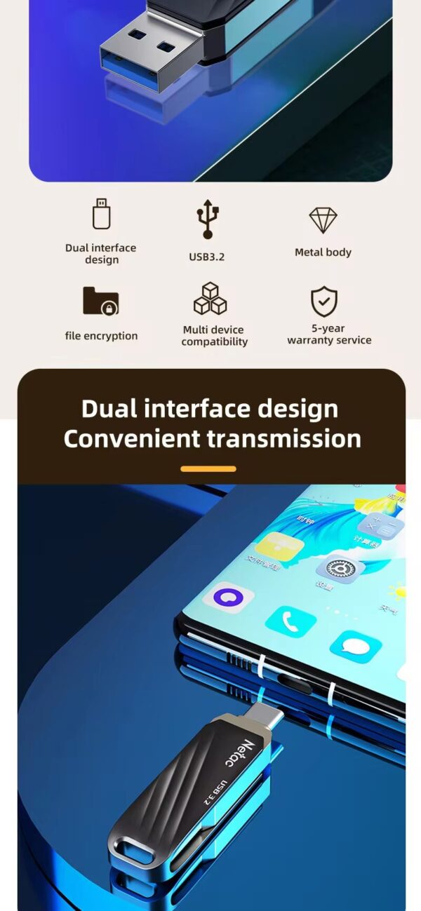 فلش نیتاک 64 گیگابایت مدل Netac USB3.2 Type-C Dual port USB flash drive 64GB US11 - Image 8