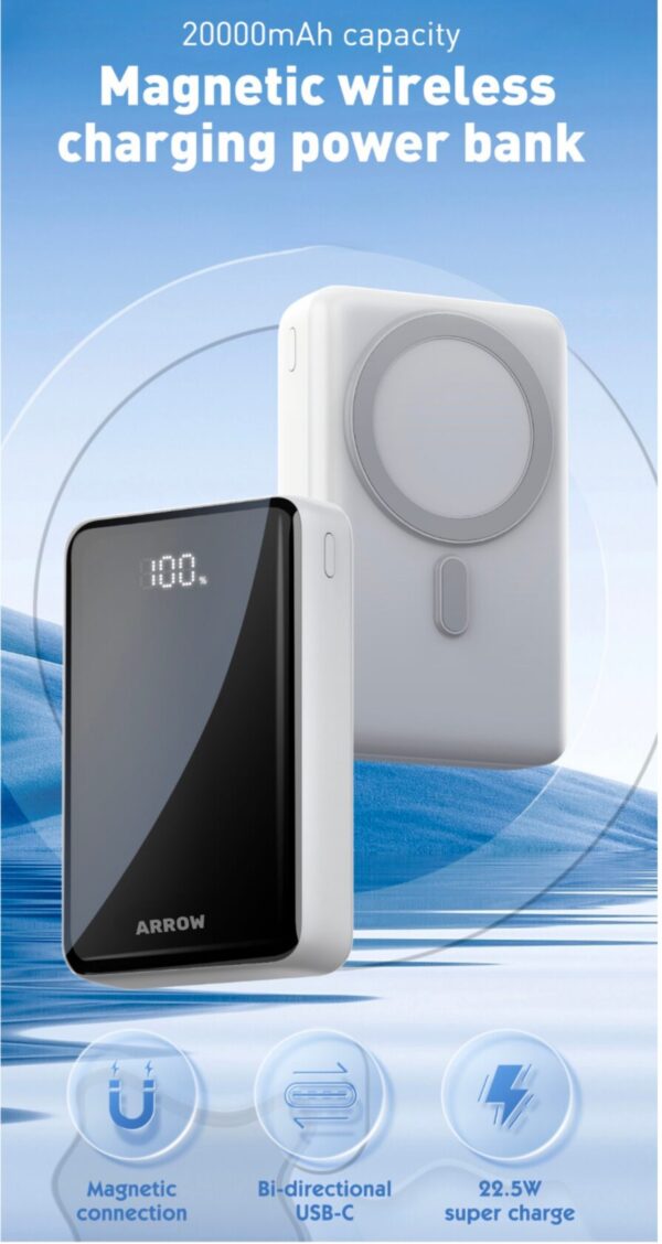 پاور بانک بی سیم ارو مدل ARP20W با ظرفیت ۲۰۰۰۰میلی آمپر ساعت برند ARROW - Image 5